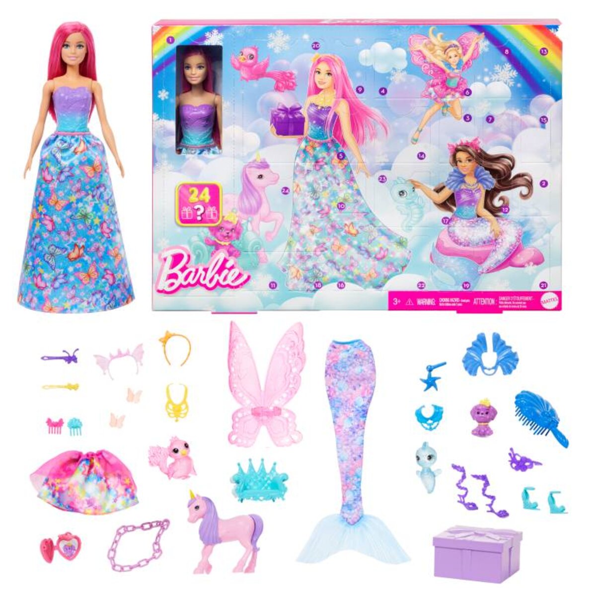 Barbie Dreamtopia Adventskalender 2024 mit Barbie-Puppe und 24 Überraschungen