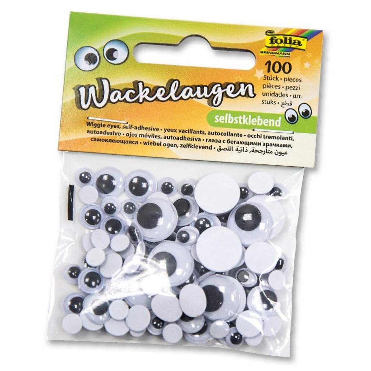 Folia Wackelaugen selbstklebend, in 6 verschiedenen Größen, 100 Stück