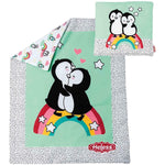 Heless 1000 - Puppen-Wendebettdecke mit Kissen im Pinguin Pünktchen Design
