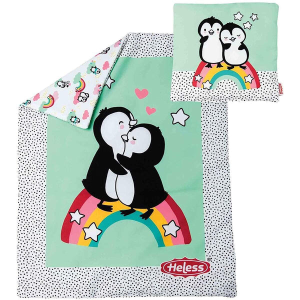 Heless 1000 - Puppen-Wendebettdecke mit Kissen im Pinguin Pünktchen Design