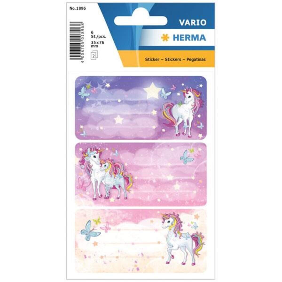 HERMA 1896 Schuletiketten Einhorn glitzer 76x35mm