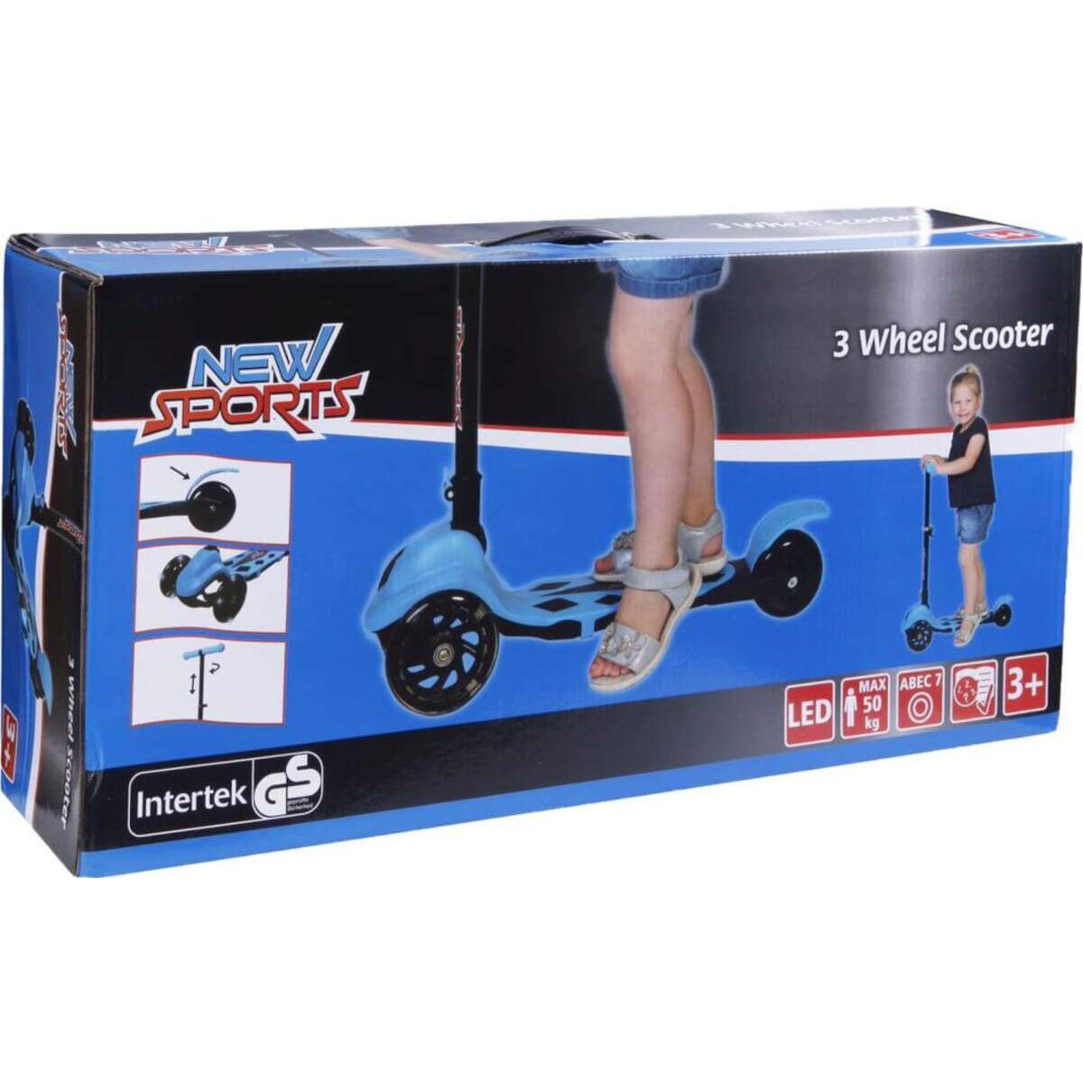 New Sports 3-Wheel Scooter Blau, klappbar, 110 mm