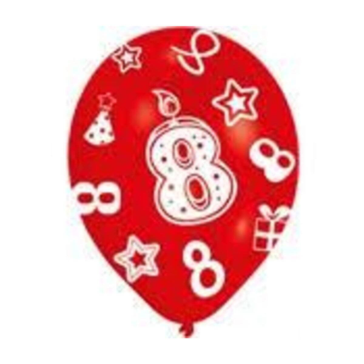 amscan Latex Zahlenballon, 8. Geburtstag, ca. 27,5cm, 6 Stück