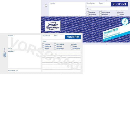 Avery Zweckform 1020 Kurzbrief, 1/3 A4, mit Blaupapier, 100 Blatt