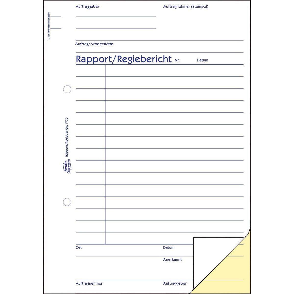 Avery Zweckform 1770 Rapport/Regiebericht, A5, selbstdurchschreibend, 2x40 Blatt