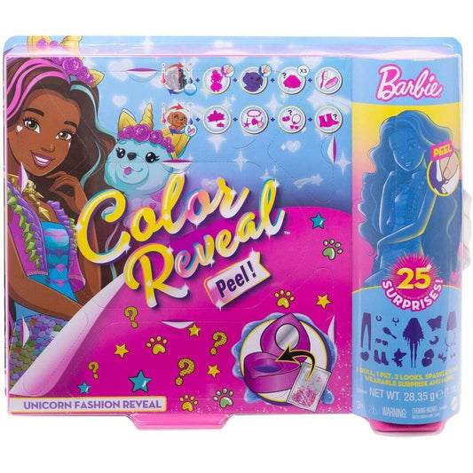 Barbie Color Reveal Puppe & Haustier, Fantasy Fashion Einhorn