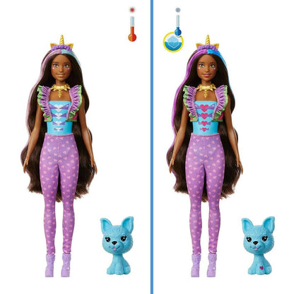 Barbie Color Reveal Puppe & Haustier, Fantasy Fashion Einhorn