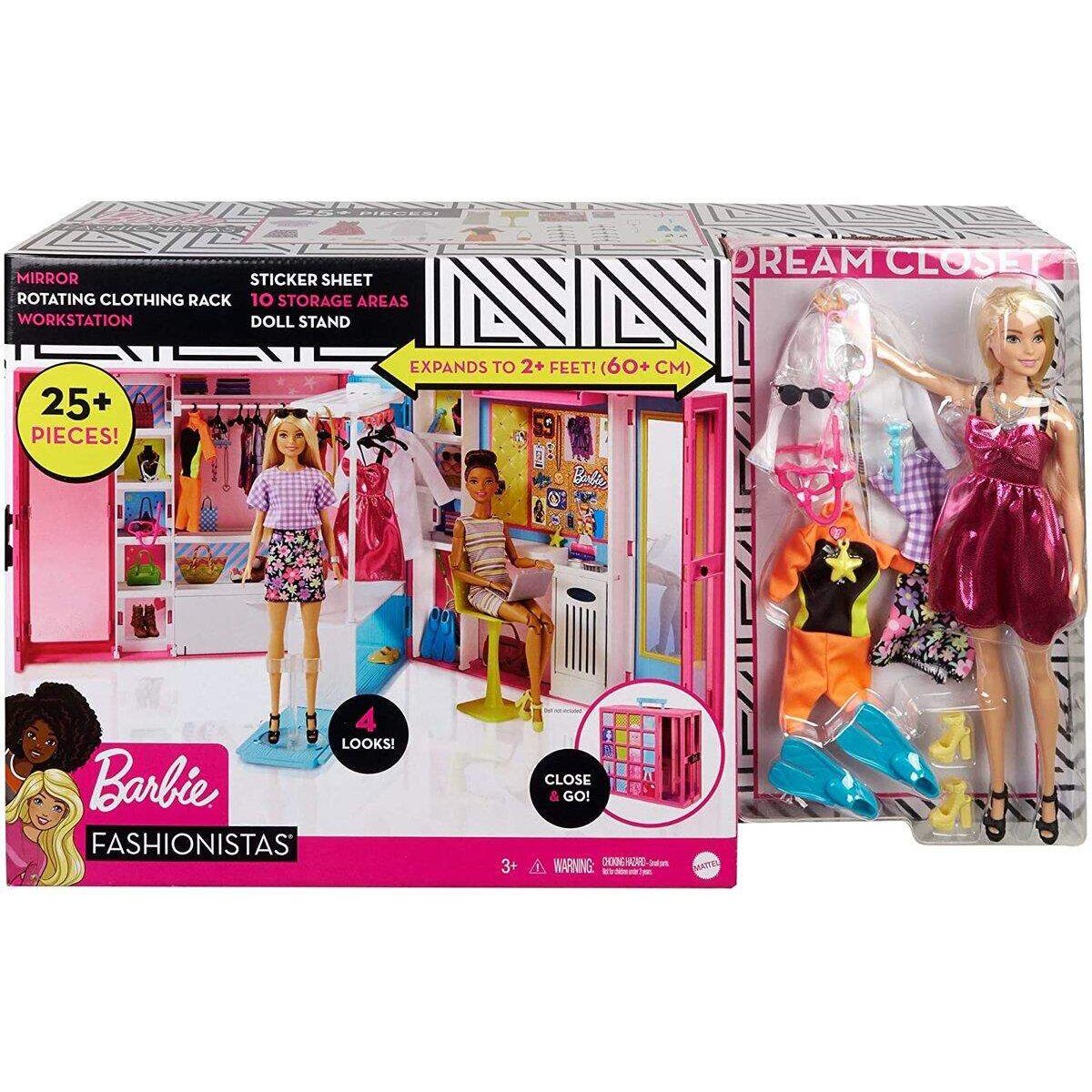 Barbie Traum Kleiderschrank ausklappbar mit Puppe, Zubehör und Puppen-Kleidung