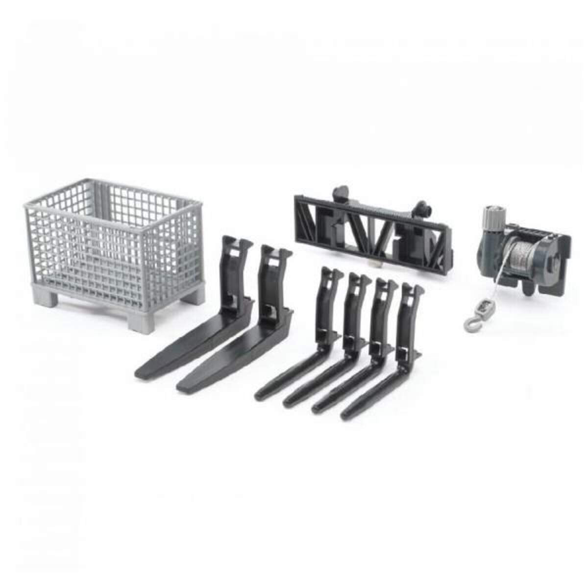 BRUDER® 2318 Gitterplatte, Seilwinde und Frontladergabel