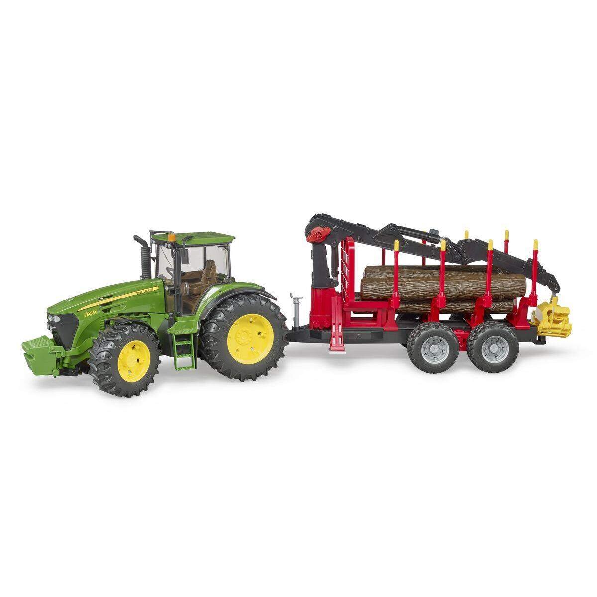 BRUDER® 3054 John Deere mit Rückeanhänger, Ladekran und 4 Baumstämmen