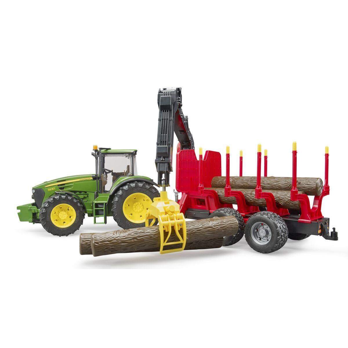 BRUDER® 3054 John Deere mit Rückeanhänger, Ladekran und 4 Baumstämmen