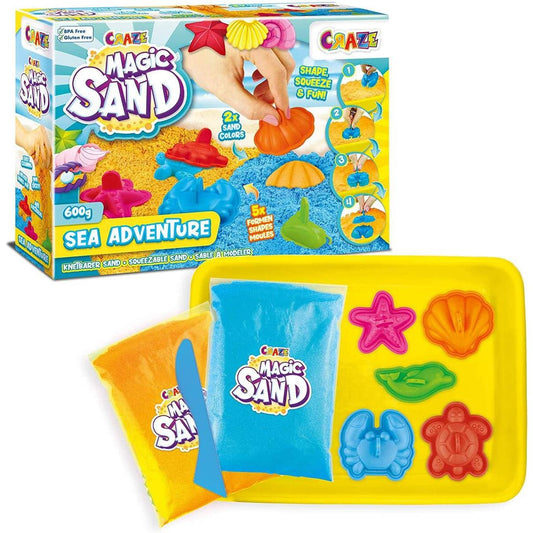 Craze Magic Sand Sea Adventures, 600 g bunter Kinetischer Indoorsand mit Förmchen