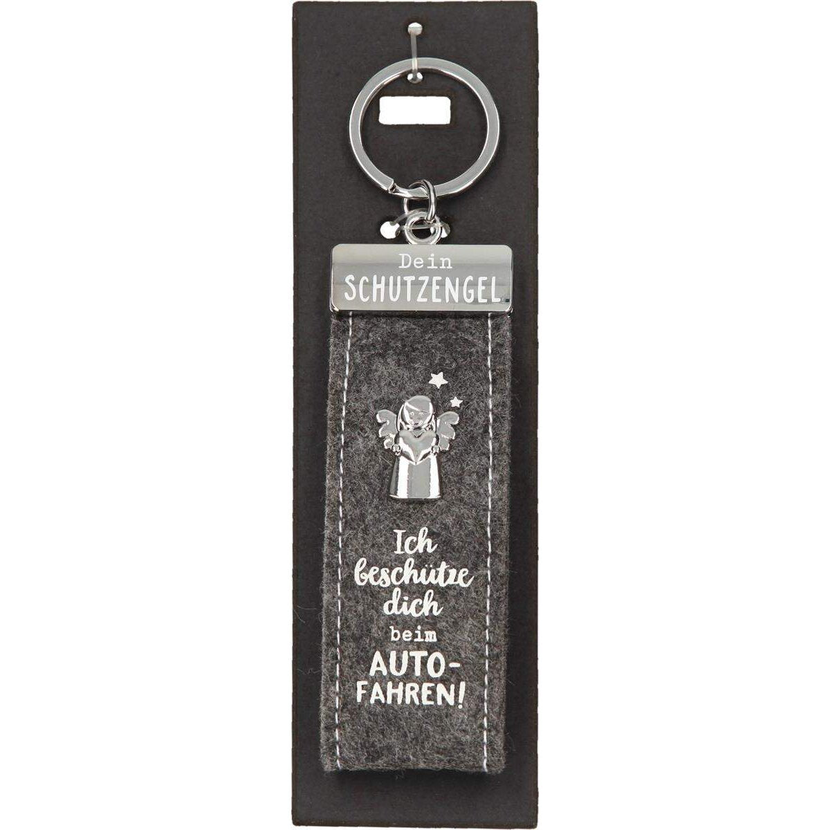 Depesche Schlüsselanhänger Schutzengel aus Filz - Ich beschütze dich beim Autofahren, grau
