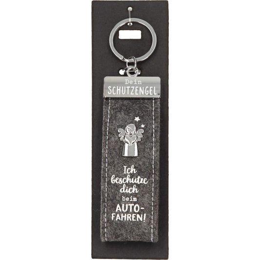 Depesche Schlüsselanhänger Schutzengel aus Filz - Ich beschütze dich beim Autofahren, grau
