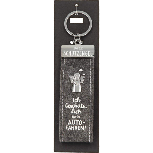 Depesche Schlüsselanhänger Schutzengel aus Filz - Ich beschütze dich beim Autofahren, grau