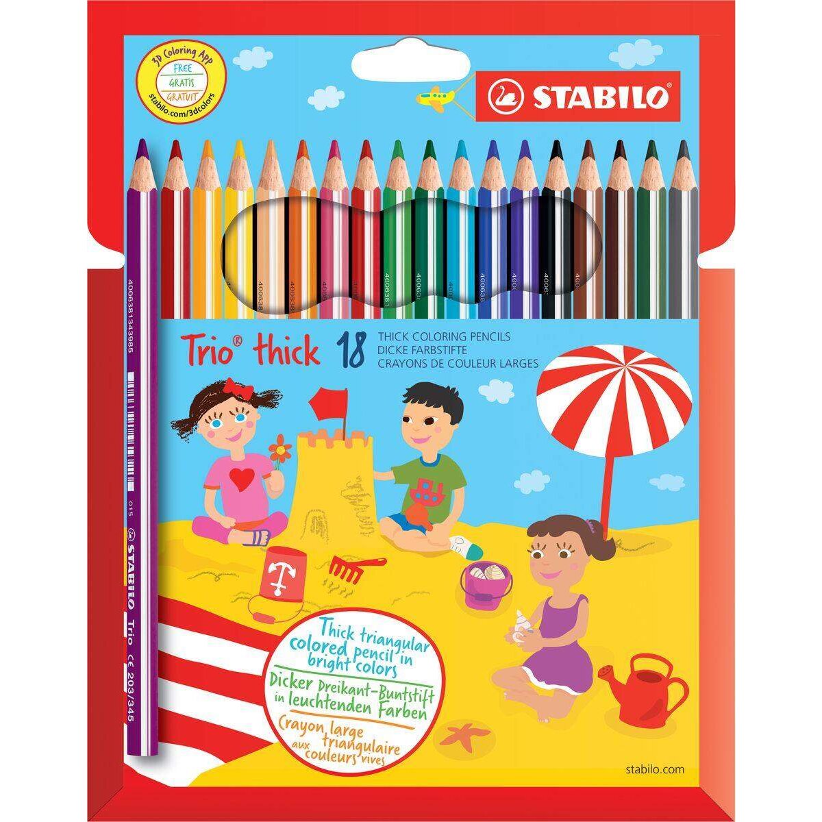 Dreikant-Buntstift - STABILO Trio dick - 18er Pack - mit 18 verschiedenen Farben