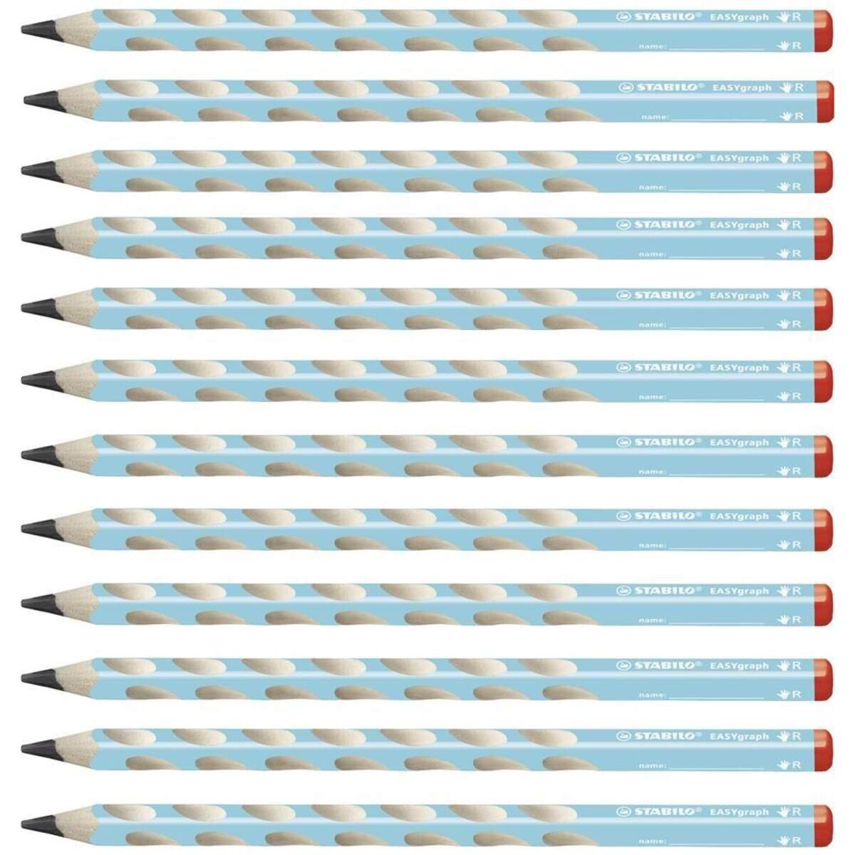 Ergonomischer Dreikant-Bleistift für Rechtshänder - STABILO EASYgraph in blau - 12er Pack - Härtegrad HB