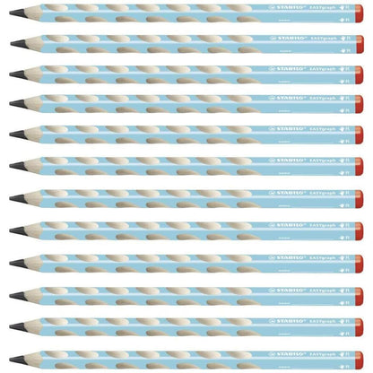 Ergonomischer Dreikant-Bleistift für Rechtshänder - STABILO EASYgraph in blau - 12er Pack - Härtegrad HB