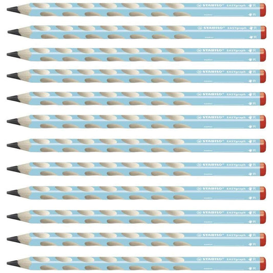 Ergonomischer Dreikant-Bleistift für Rechtshänder - STABILO EASYgraph in blau - 12er Pack - Härtegrad HB