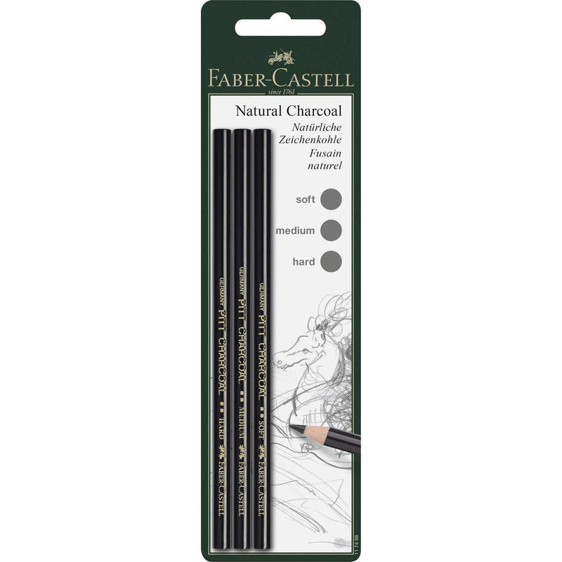 Faber-Castell Kohlestift PITT fettfrei, 3er Packung