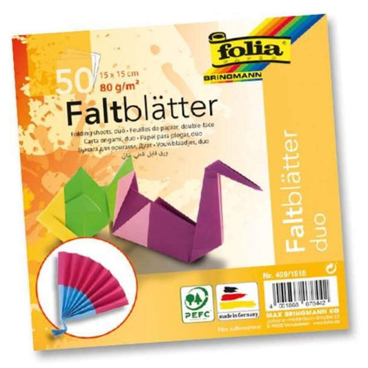 Folia Faltblätter Duocolor 80g/m², 15x15cm, 50 Blatt, 10 Farben sortiert
