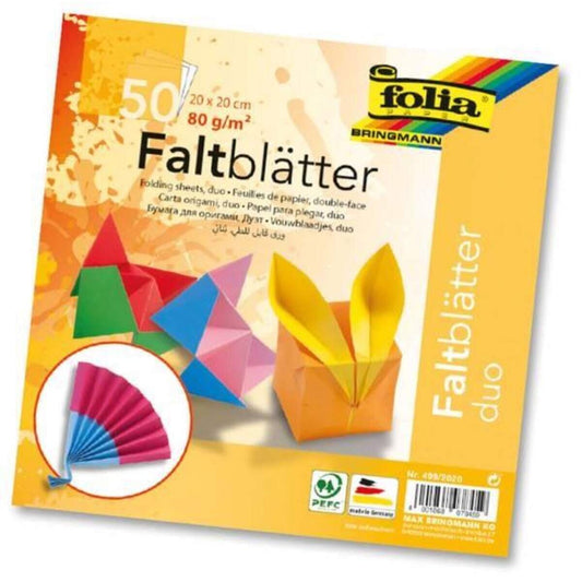 Folia Faltblätter Duocolor 80g/m², 20x20cm, 50 Blatt, 10 Farben sortiert
