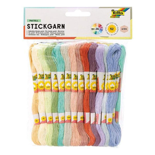 Folia Stickgarn Pastell, 100 % Baumwolle, 52 Docken à 8 m in 26 Farben sortiert