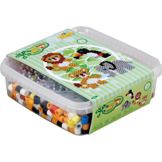 Hama Maxi Bügelperlen, Bügelperlen Box Löwe und Elefant, ca. 600 Bunte Bastelperlen, Zwei transparente Stiftplatten, Ø 10,0 mm