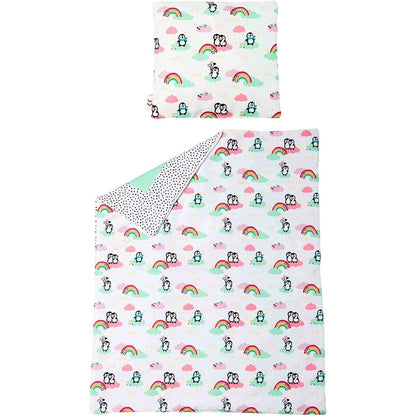 Heless 1000 - Puppen-Wendebettdecke mit Kissen im Pinguin Pünktchen Design