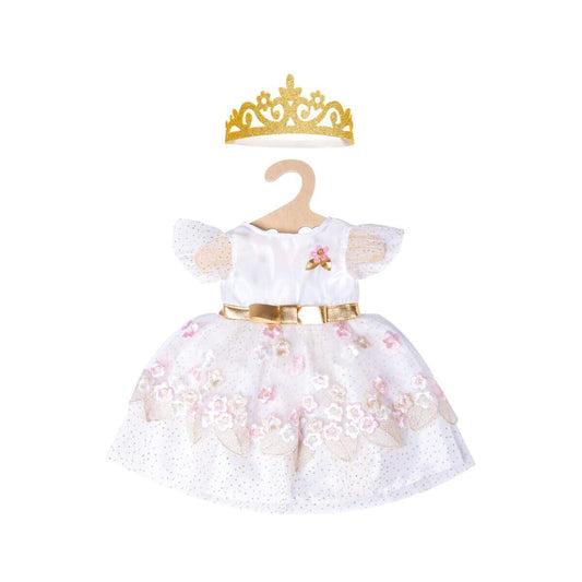 Heless 2132 - Prinzessinnen-Kleid für Puppen im Design Kirschblüte mit goldener Krone, Größe 35 - 45 cm