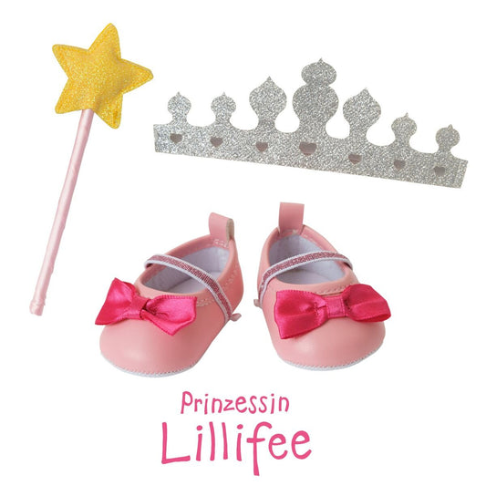 Heless Puppen-Accessoires-Set "Prinzessin Lillifee", 3-teilig : Ballerinas, Glitzerkrone und Zauberstab, Gr. 38-45 cm