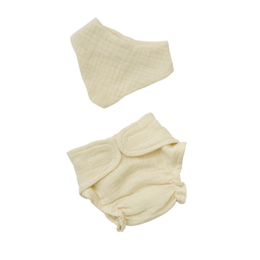 Heless Puppen-Babyset mit Stoffwindel und Lätzchen aus 100 % Bio-Baumwolle, ecru, 2-teilig, Gr. 35-45 cm