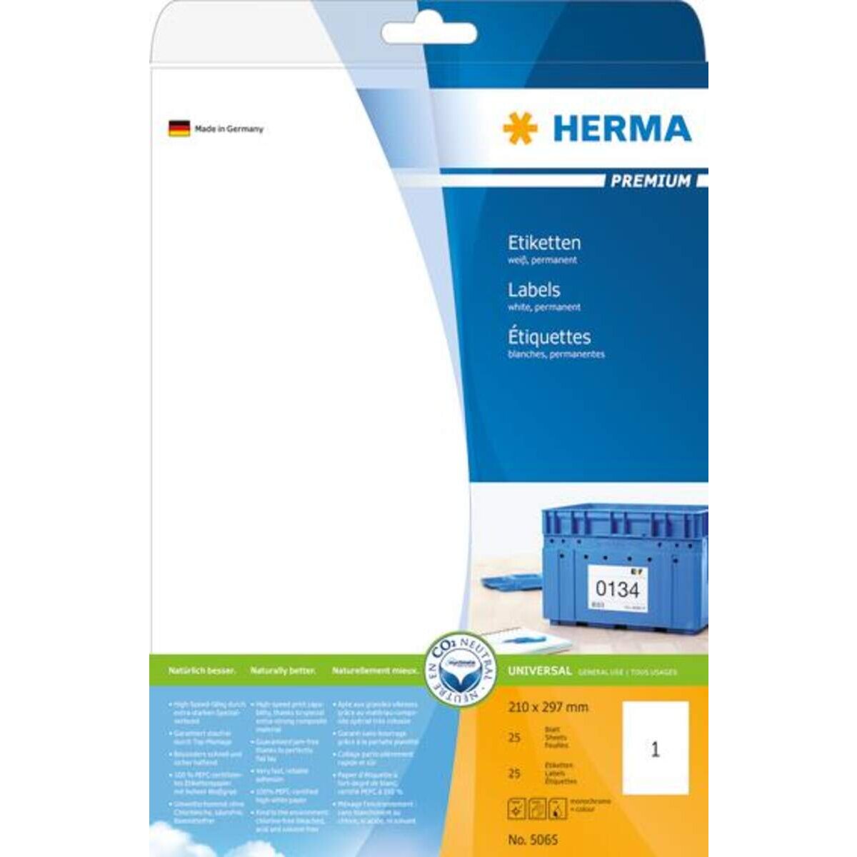 HERMA Etiketten Premium, weiß, 210 x 297mm, 25 Stück