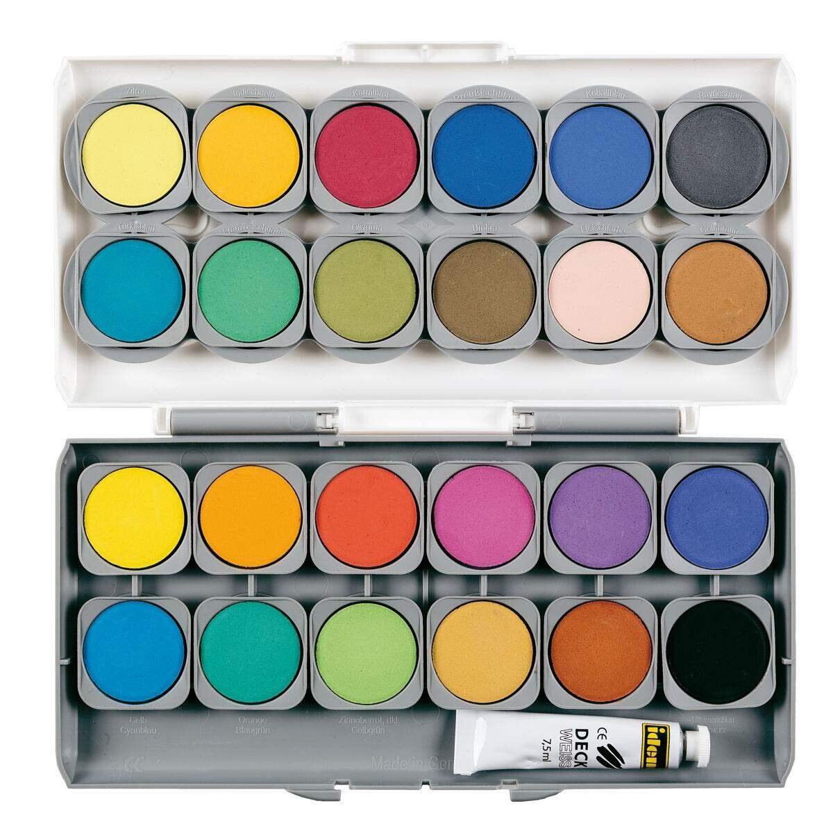 Idena 24er Deckfarbkasten, 1 Tube Deckweiß