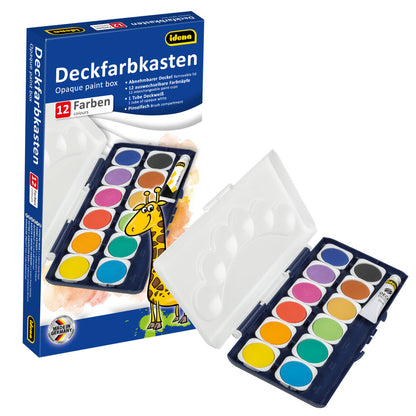 Idena Deckfarbkasten, 12 Farben, 1 Tube Deckweiß