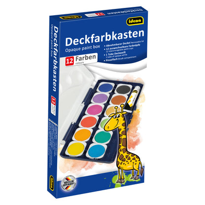 Idena Deckfarbkasten, 12 Farben, 1 Tube Deckweiß