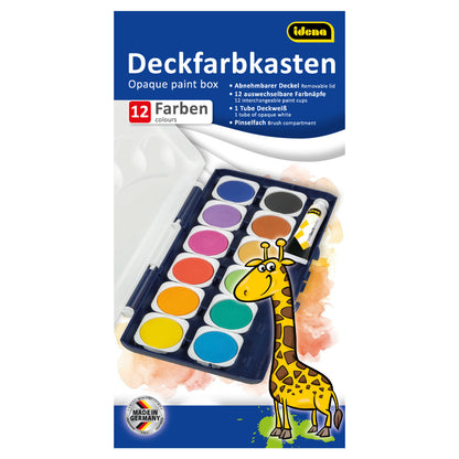 Idena Deckfarbkasten, 12 Farben, 1 Tube Deckweiß