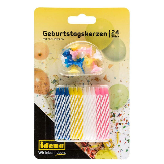 Idena Geburtstagskerzen mit Haltern, 24 Stück