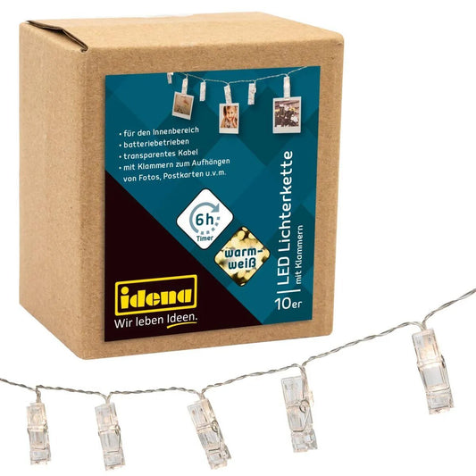 Idena LED Lichterkette Wäscheklammern mit 6h-Timer