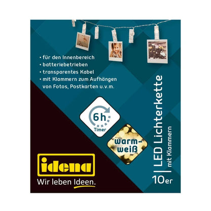 Idena LED Lichterkette Wäscheklammern mit 6h-Timer
