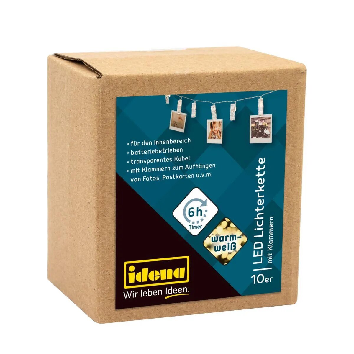 Idena LED Lichterkette Wäscheklammern mit 6h-Timer