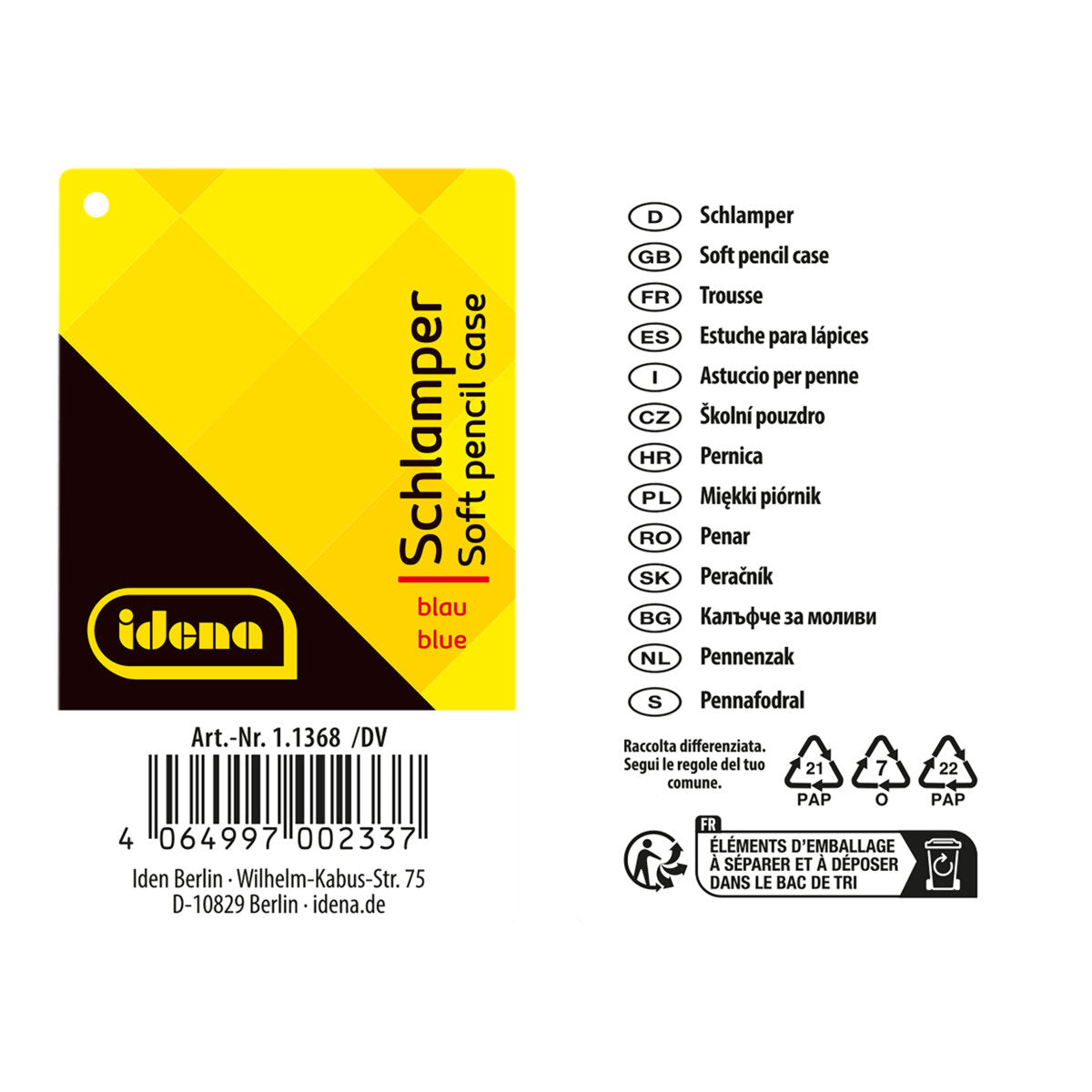 Idena Schlamper blau 190 x 70 x 55 mm