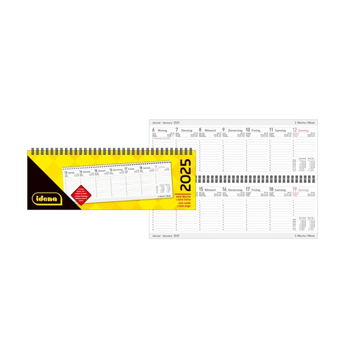 Idena Tischquerkalender 2025 – 29,8 x 10,5 cm, 1 Woche/1 Seite, FSC® Mix