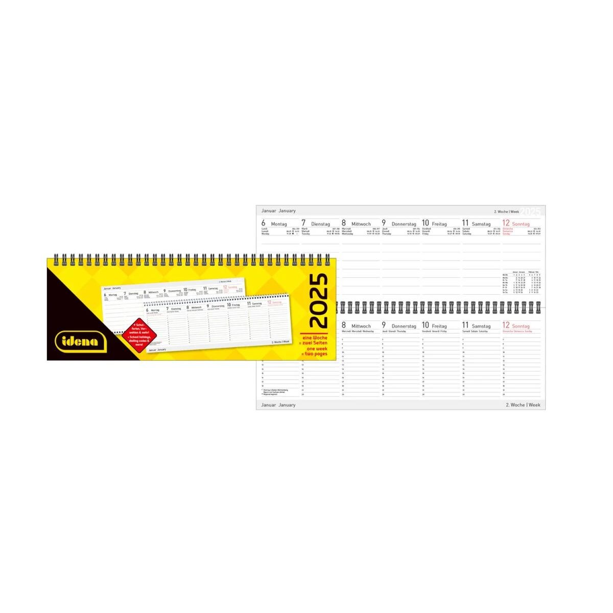 Idena Tischquerkalender 2025 – 29,8 x 10,5 cm, 1 Woche/2 Seiten, FSC® Mix