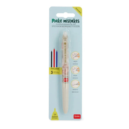 Legami Löschbarer Gelstift mit 3 Farben - Travel - Make Mistakes