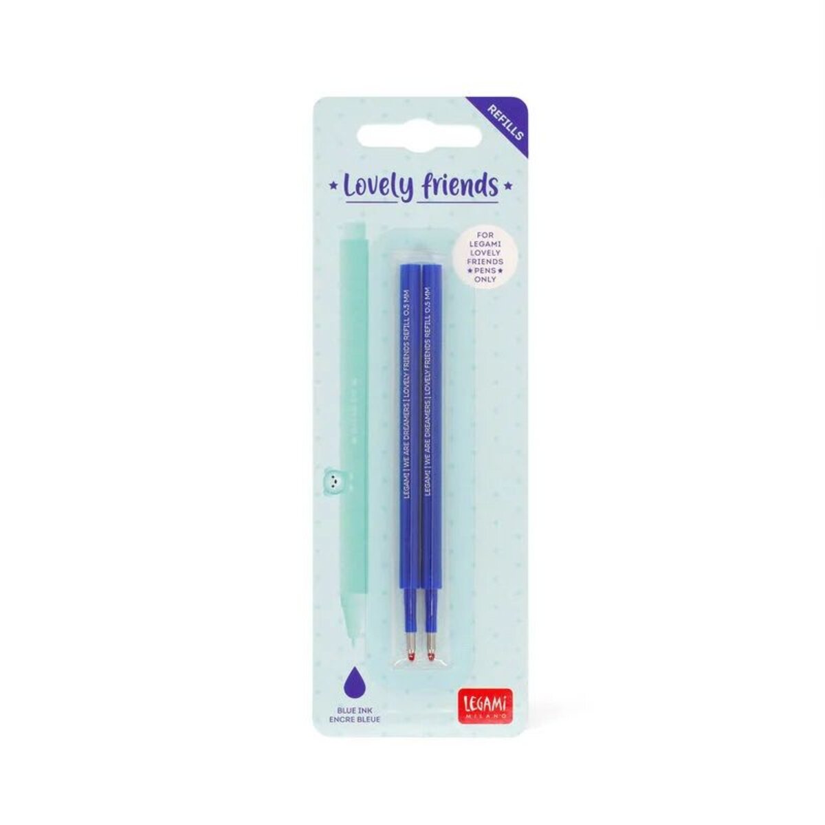 Legami Set mit 2 Ersatzpatronen für Gelstift - Lovely Friends Blau