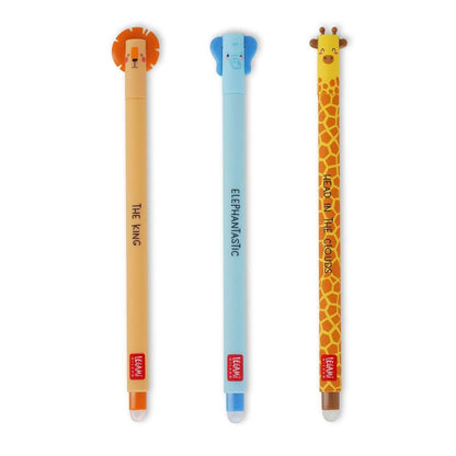 Legami Set mit 3 löschbaren Gelstiften (Löwe, Elefant, Giraffe)