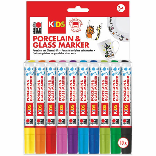 Marabu Porcelain & Glas KIDS, Mega Fun 10er Sortierung, Universalspitze 1 3 mm