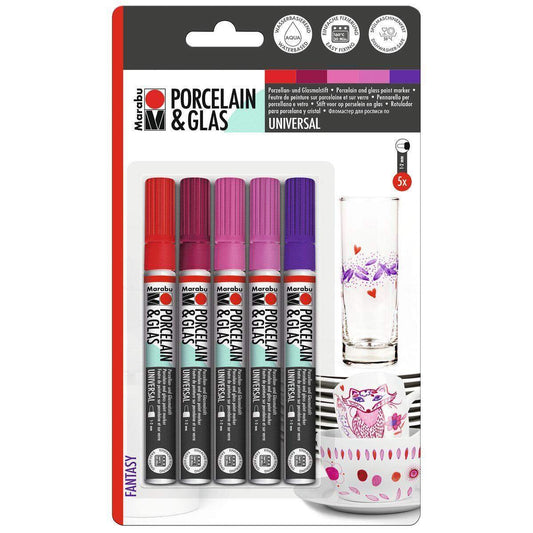 Marabu 5er Set Porcelain & Glas Painter Stiftspitze 1 bis 2 mm spülmaschinenfest