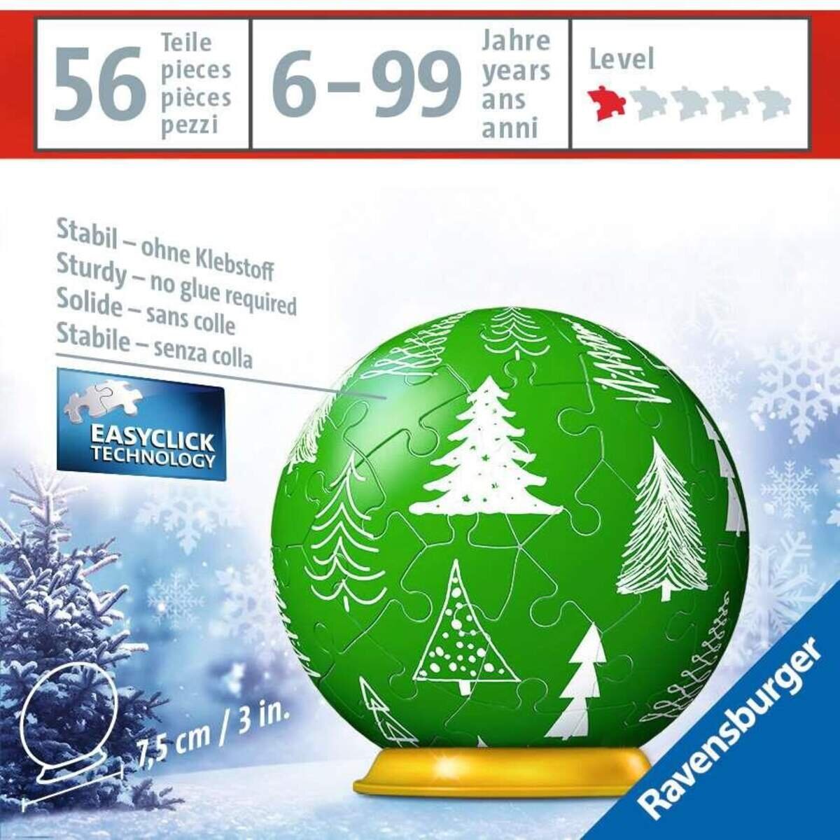 Ravensburger 3D Puzzle-Ball Weihnachtskugel Tannenbaum, 54 Teile